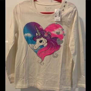 **Girls - long sleeve, White Unicorn Tee!**